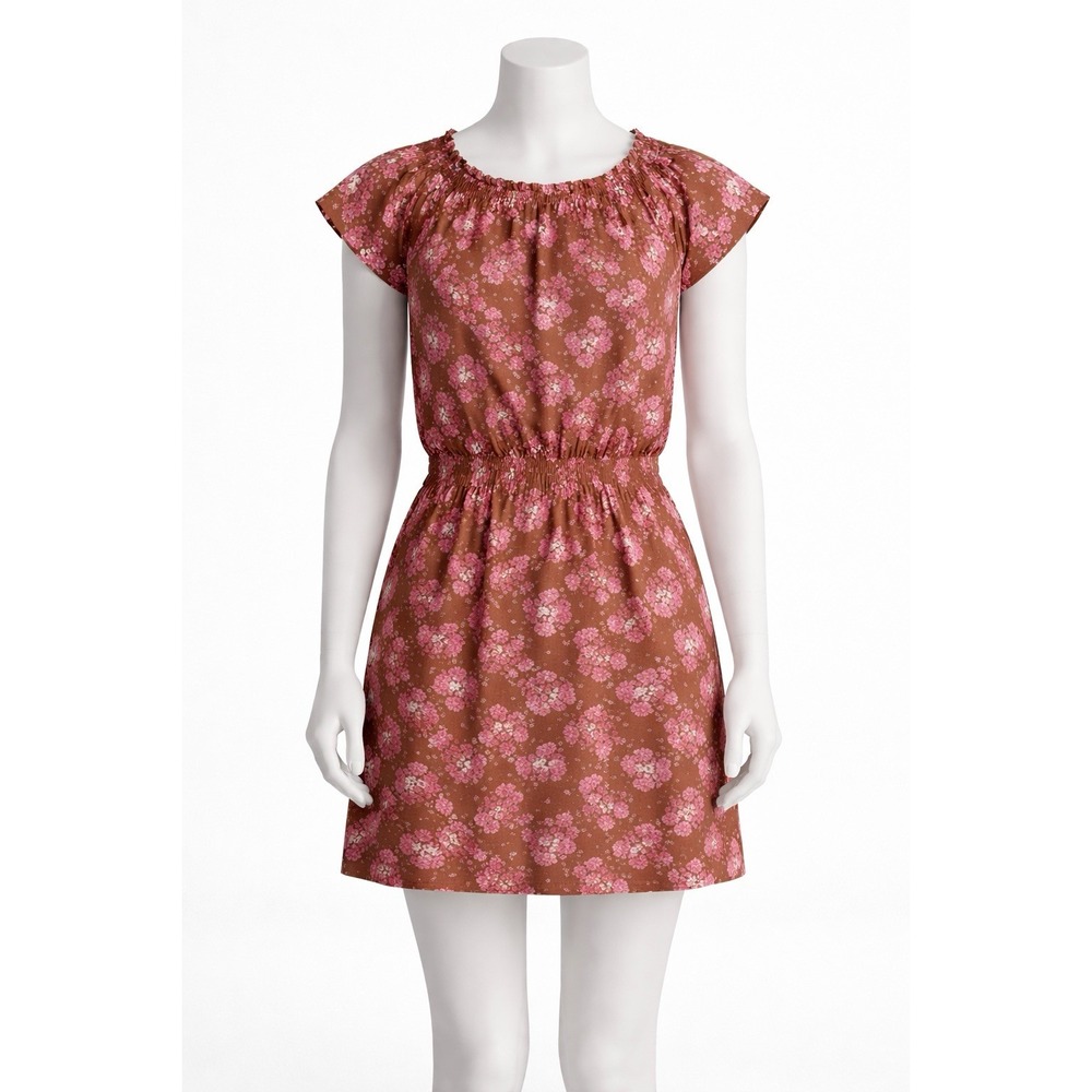 Tea Collection Smocked Floral Dress 12 Brown Short Sleeve Spring Boho Cottagecor